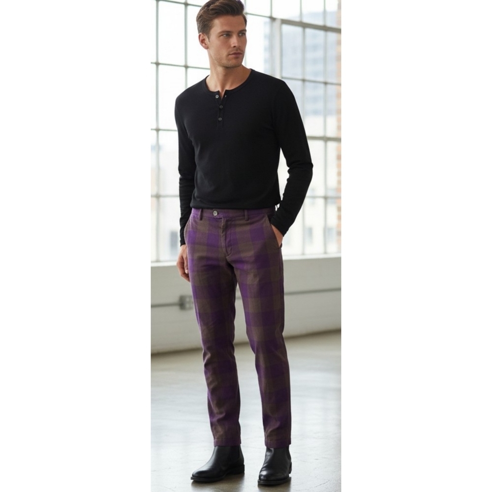 Houston White For Target Gingham Trousers Purple & Brown Size 28×32